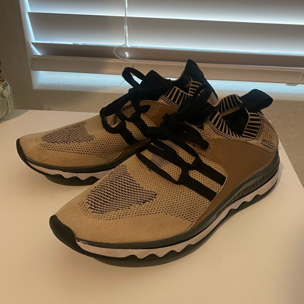 A/X Armani Exchange Tan and Black Knit Athletic Sneakers